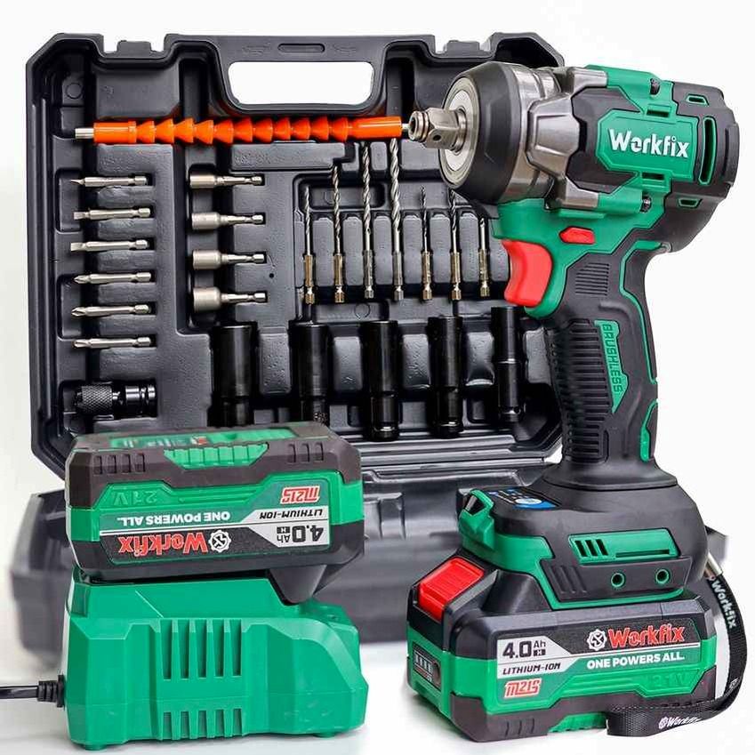 Máy siết bulong dùng pin WORKFIX WF-IW470N, lực siết 470N.m, đầu 2 trong 1, tặng bộ phụ kiện 25 chi tiết