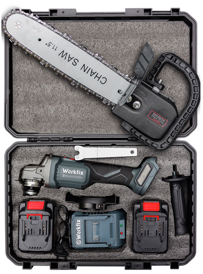 Máy mài pin Workfix WF-AG100PRO đa chức năng cắt mài cưa đáng bóng, tặng kèm bộ lưỡi cưa gỗ