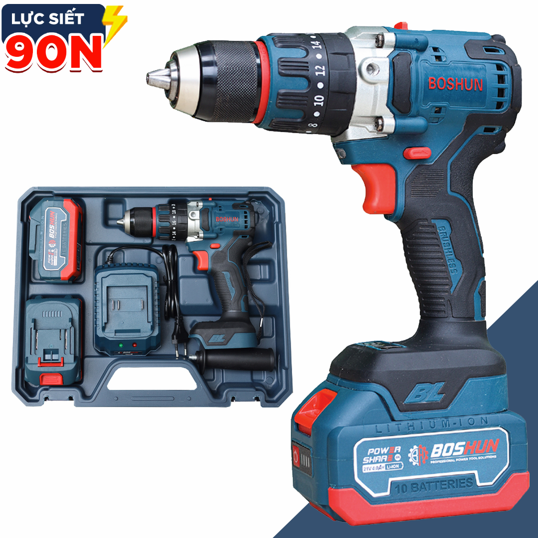 Máy khoan pin 3 chức năng Boshun BS-ID1390BL tặng bộ phụ kiện 29 món