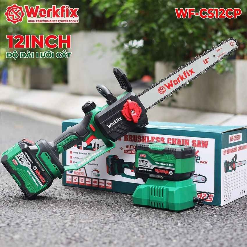 Máy cưa xích 12inch dùng pin WORKFIX WF-CS12CP, Không chổi than, Tra nhớt tự động