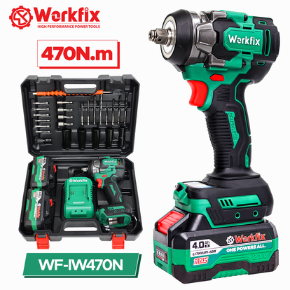 Máy siết bulong dùng pin WORKFIX WF-IW470N, lực siết 470N.m, đầu 2 trong 1, tặng bộ phụ kiện 25 chi tiết